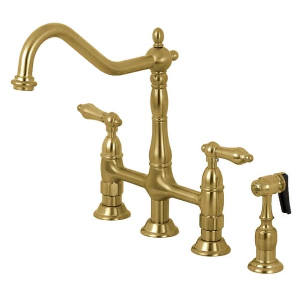 slide 2 of 41, Heritage Bridge Kitchen Faucet with Brass Sprayer