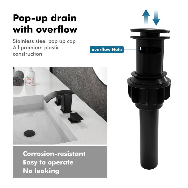 8 Inch Widespread Waterfall Bathroom Faucet with Pop-up Drain Kit Modern Double Handle Bathroom Sink Basin Vanity Faucet 3 Holes