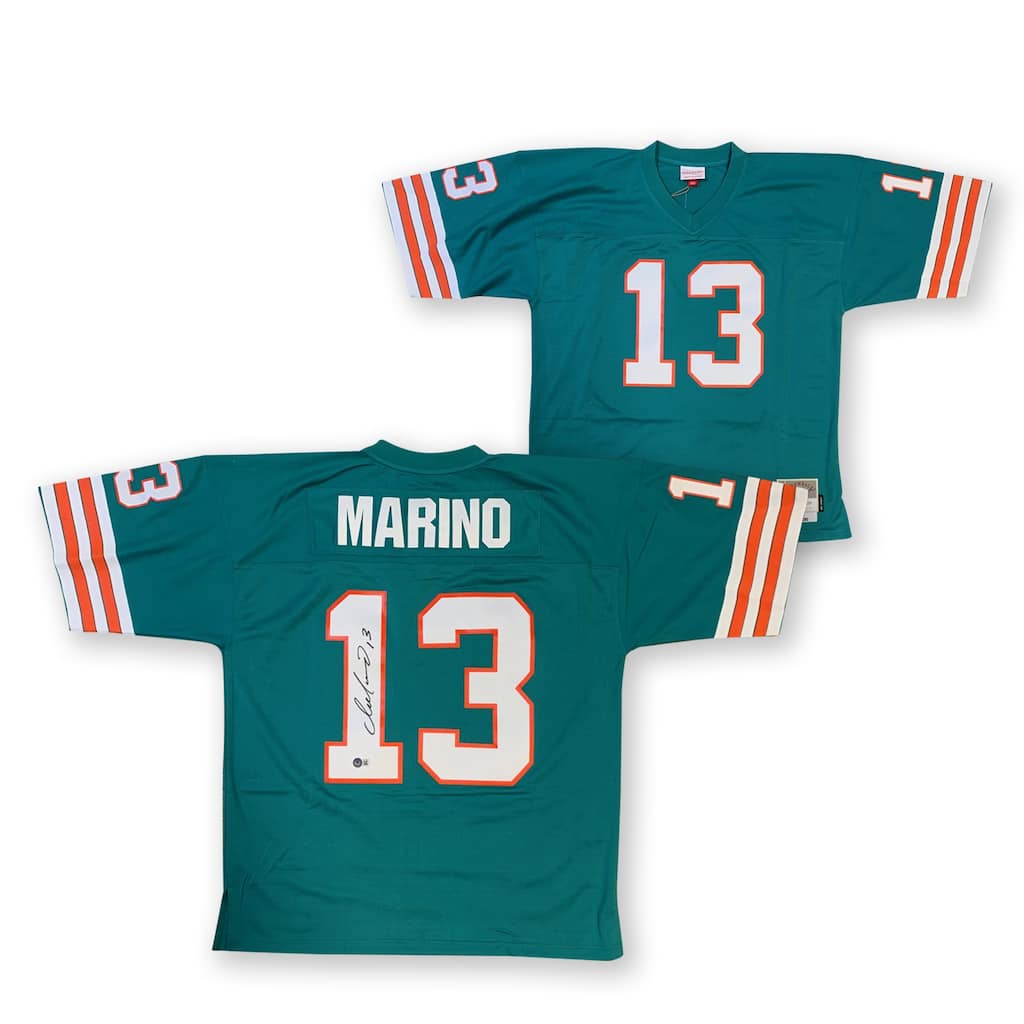 Dan Marino Autographed Miami Dolphins Mitchell & Ness Teal Signed Football Jersey Beckett COA - 8'6" x 11'6"