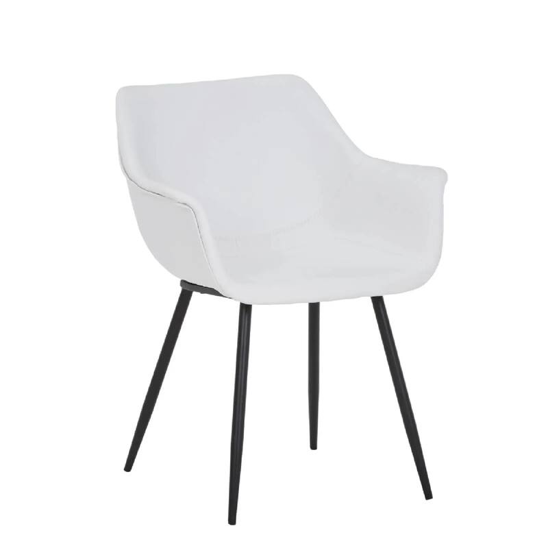 Markley Mid-Century Modern Minimalist Ergonomic Leather Dining Chair with Comfy Curved Seat & Strong Powder-Coated Iron Legs - White