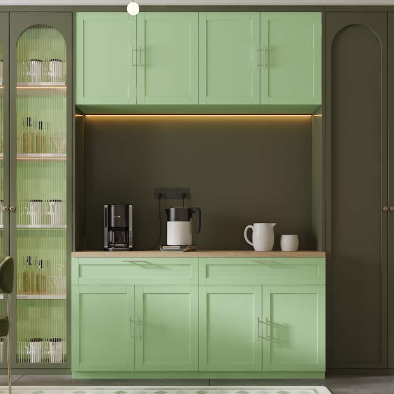 2 Piece 63" Wooden Garage Storage Cabinet Kitchen Sideboard Pantry