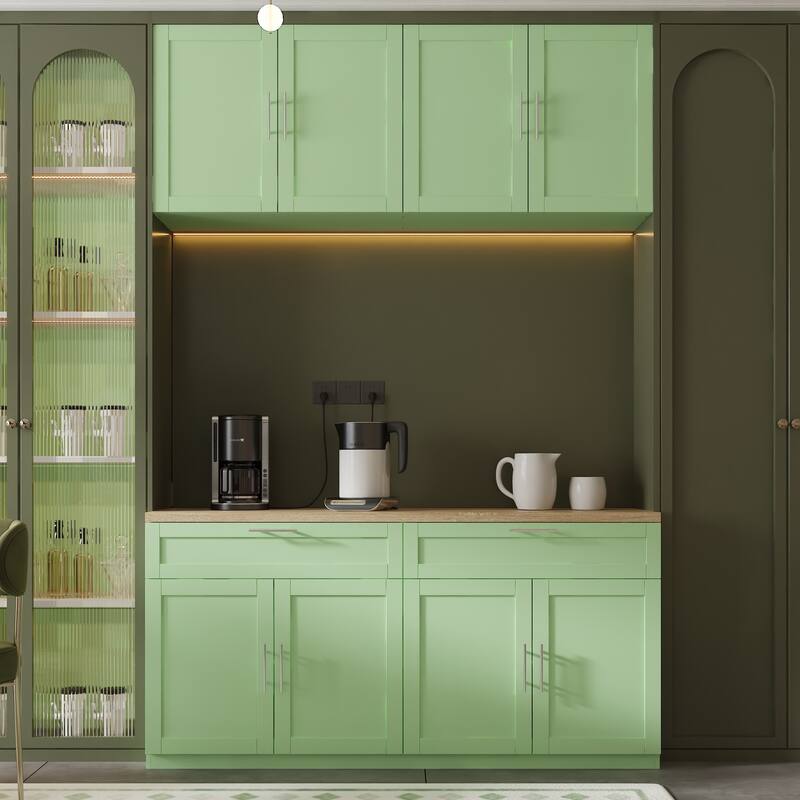 2 Piece Modular Closet Storage Set with Floor and Wall Cabinets Pantry