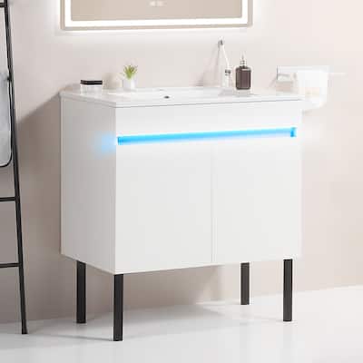 30" Bathroom Vanity with Sink, Radar Sensing Light, Large Storage Space and legs, Wall Mounted Standing Bathroom Vanity Sink