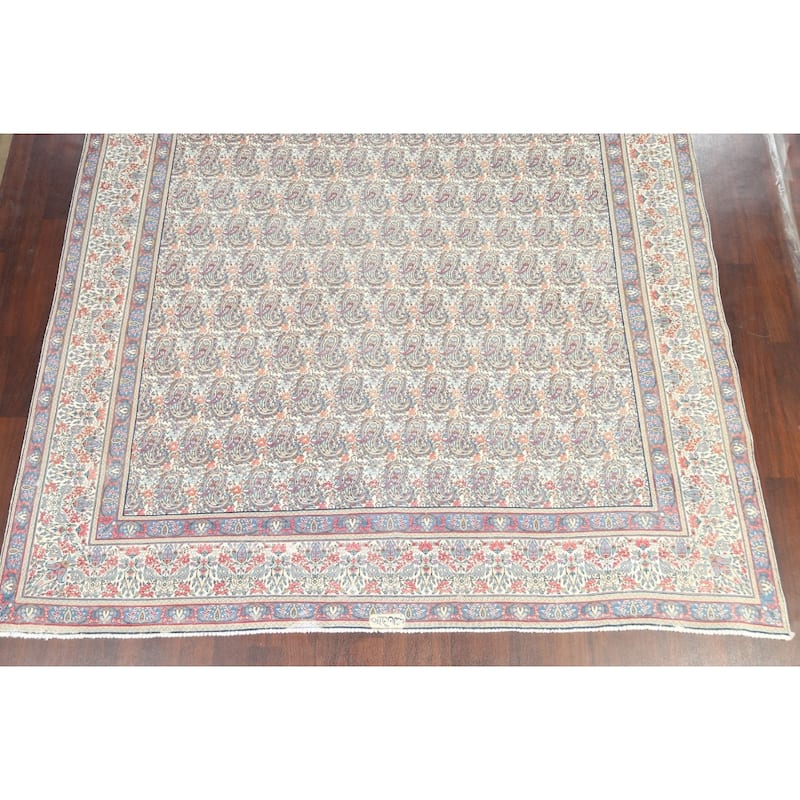 Muted Distressed Paisley Kerman Persian Area Rug Handmade Wool Carpet - 9'8" x 12'6"