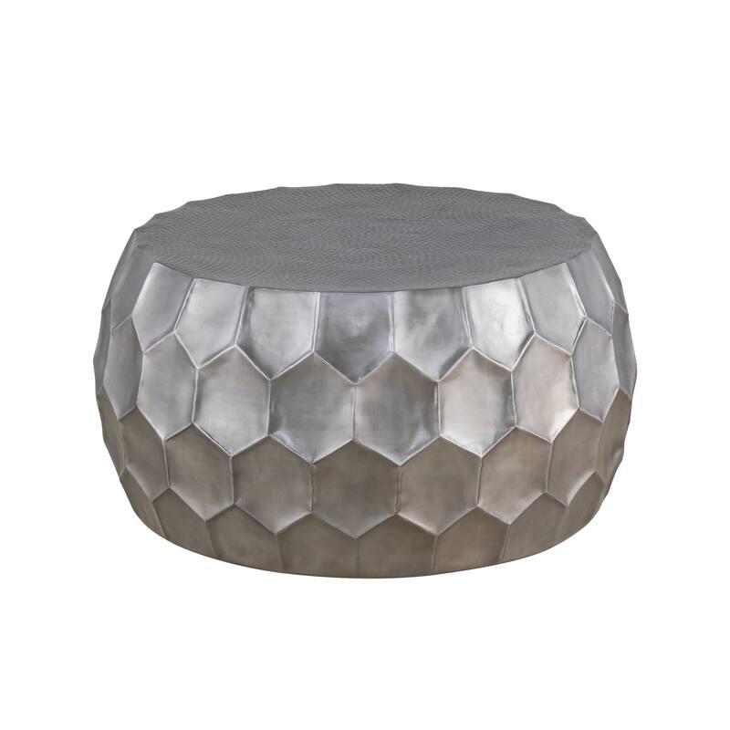 Modern Contemporary Round Aluminum material 32" Coffee Table and 21"Height End Table Set 2PC Tables with Glossy Diamond-