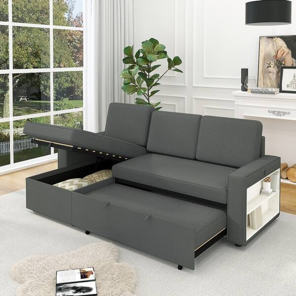 85.8" Pull Out Sleeper Sofa L-Shaped Couch Convertible Sofa Bed with ...