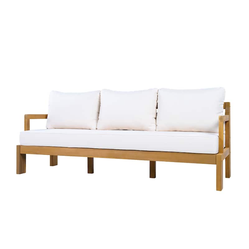 Christopher Knight Home - Modern 3-Piece Acacia Wood Outdoor Sectional Set with 3-Seater Sofa, Loveseat & Coffee Table