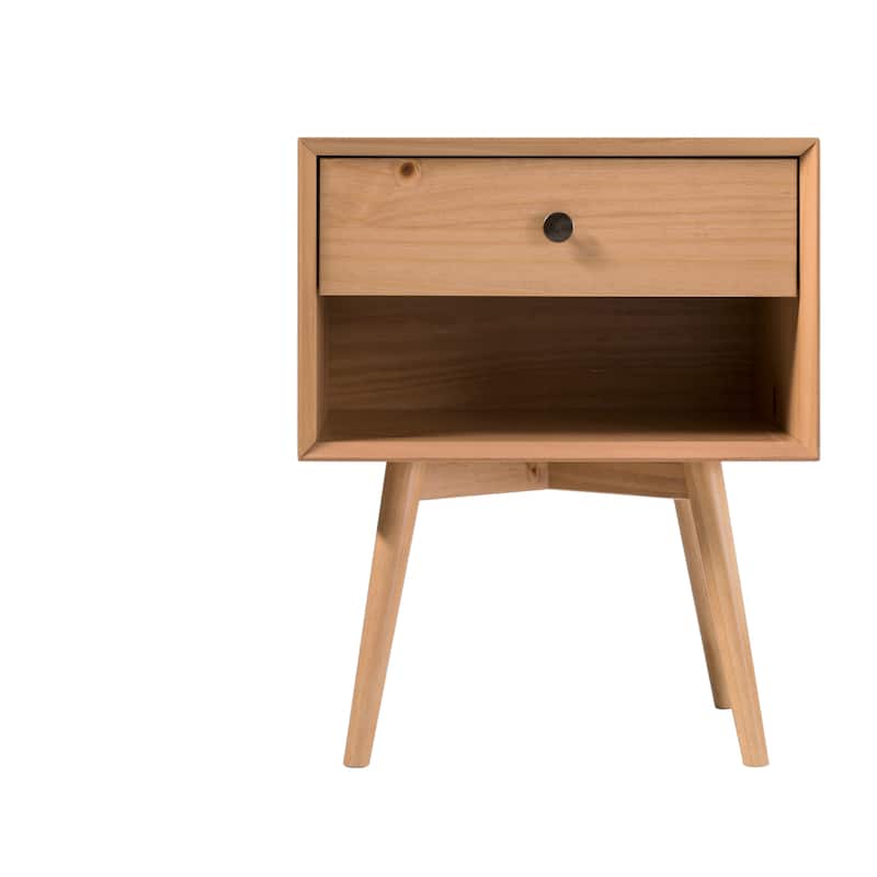 Mid-Century Modern Single-Drawer Solid Wood Nightstand for Living Room, Bedroom and Office