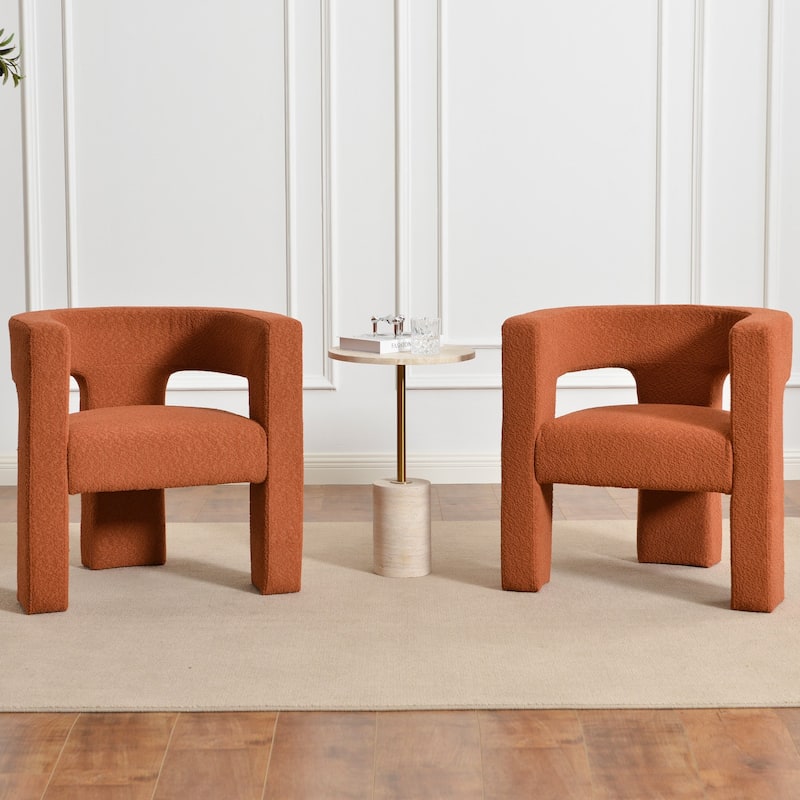 KINWELL 28" Wide Boucle Upholstered Square Armchair (Set of 2) - Caramel