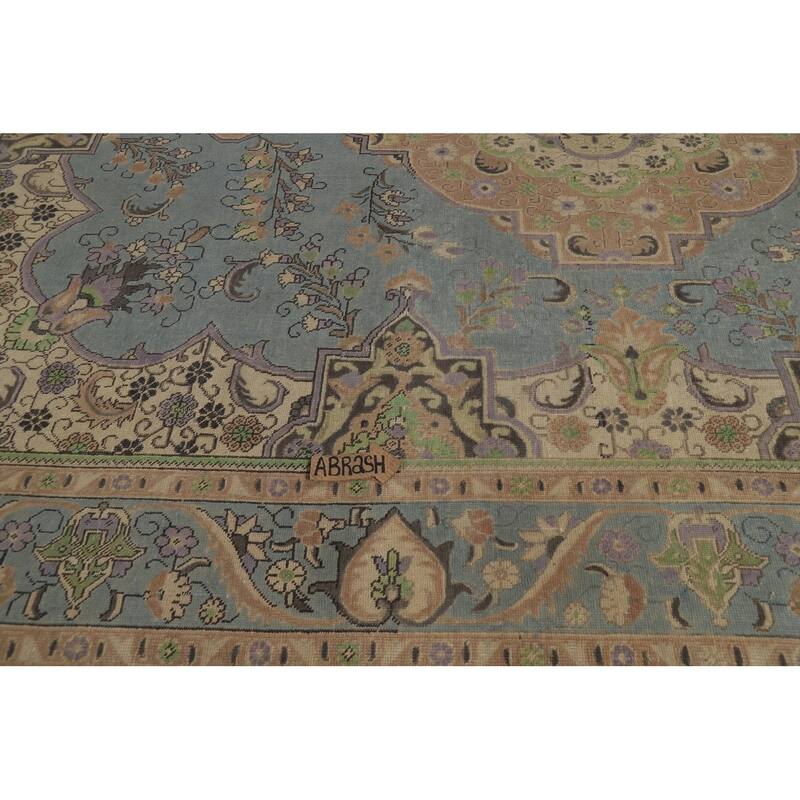 Light Blue Tabriz Persian Area Rug Handmade Bedroom Wool Carpet - 9'5"x 12'5"