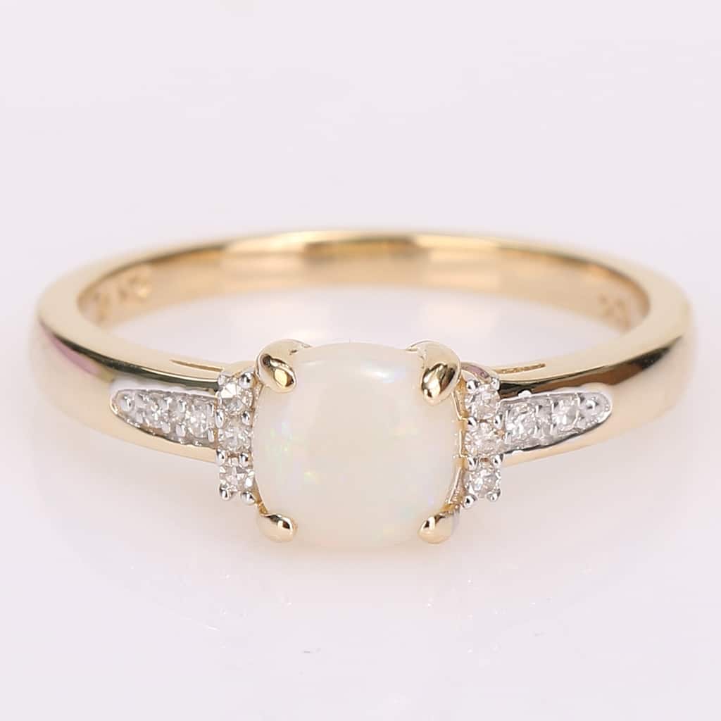 Miadora 10k Yellow Gold Opal and Diamond Accent Halo Engagement Ring