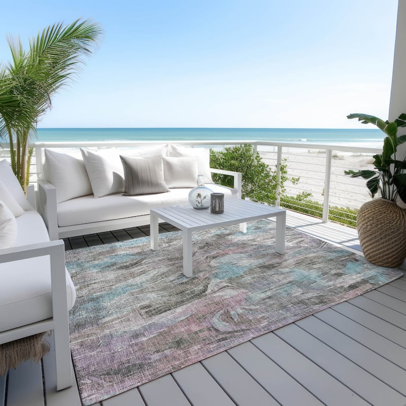 Machine Washable Indoor/ Outdoor Brushstrokes Modern Chantille Rug