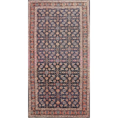 Hand Knotted Oriental 100% Wool Carpet Traditional Floral Navy Blue & Blues Tabriz Area Rug - 10' 0'' X 5' 2''