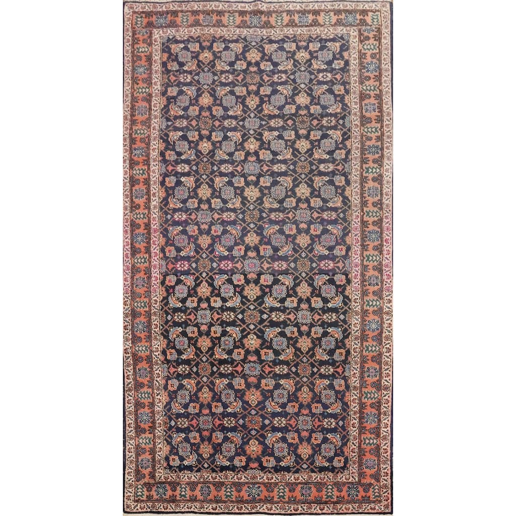 Hand Knotted Oriental 100% Wool Carpet Traditional Floral Navy Blue & Blues Tabriz Area Rug - 10' 0'' X 5' 2''