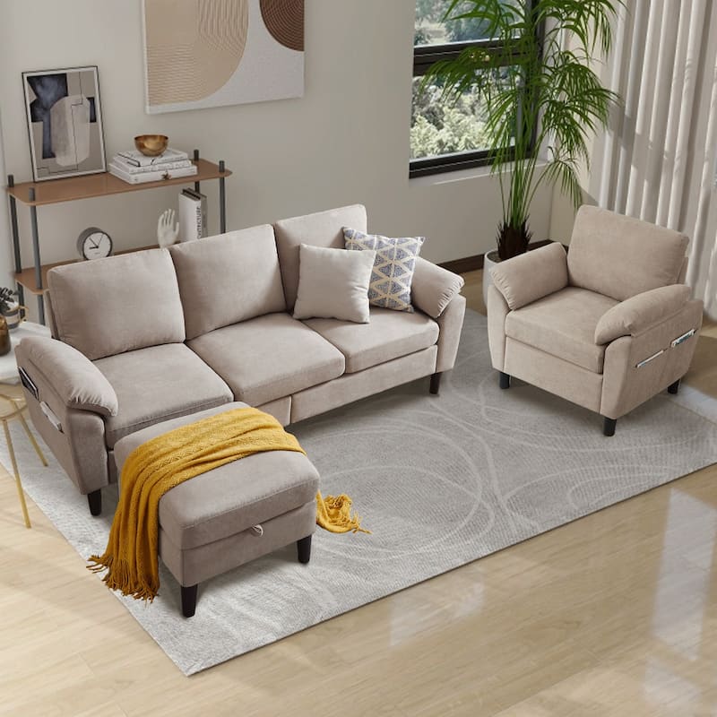 3-Piece Living Room Sectional Sofa Set with Chair and Ottoman