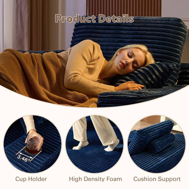 HOOOWOOO Modern Upgraded Fabric Chaise Lounge Sofa Couch with Holder