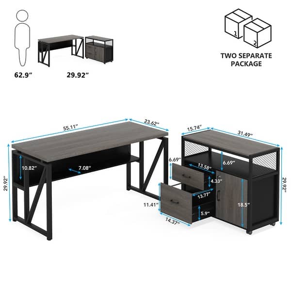 L Shaped Desk with Drawer, Executive Desk and lateral File Cabinet, 2 ...