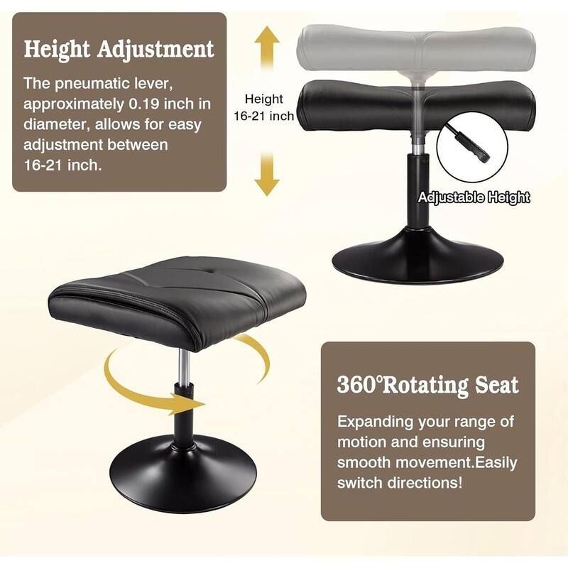 Javlergo Adjustable Height PU Leather Ottoman with 360° Swivel Footrest Stool for Office Under Desk Space Saving Ottoman