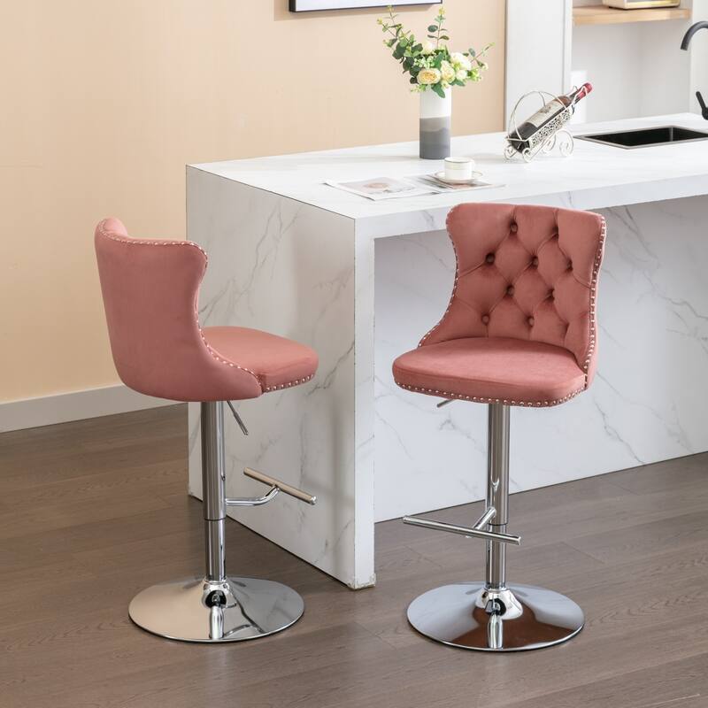Swivel Velvet Barstools Adjusatble Seat Height From 25-33 Inch