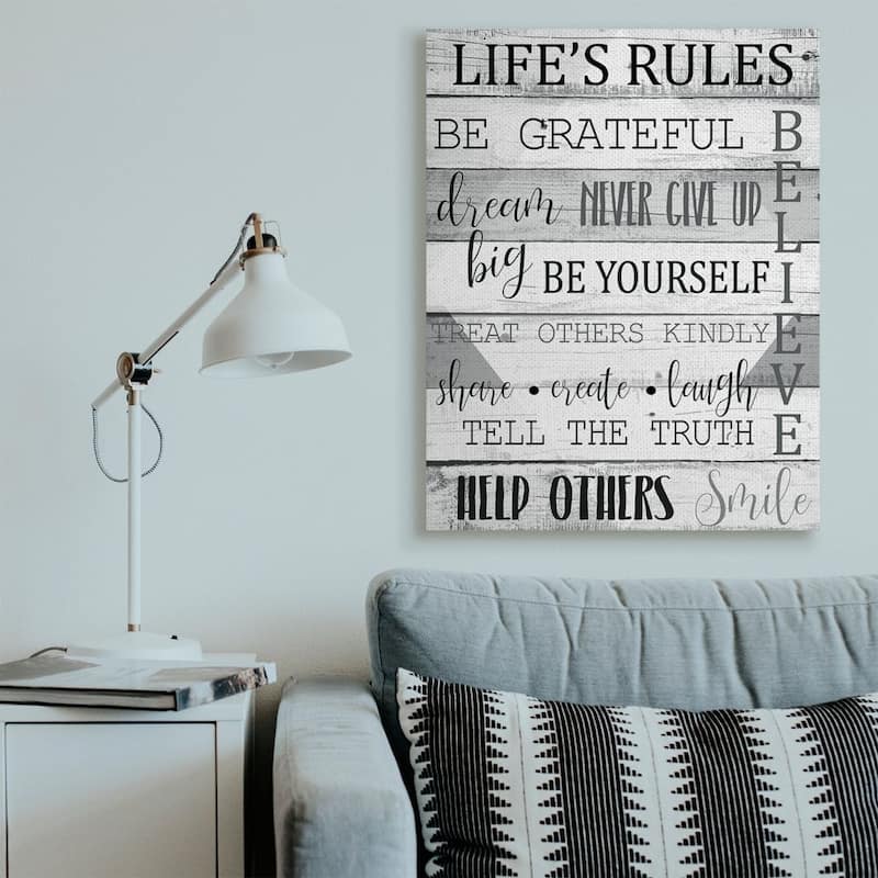 Stupell Life's Rules Phrases on Wood Grain Black White Word Design ...