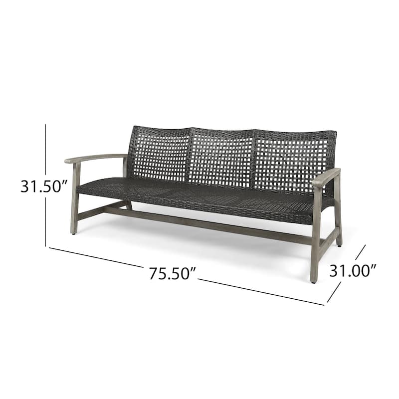 Hampton Outdoor Wood and Wicker Sofa and Coffee Table Set by Christopher Knight Home