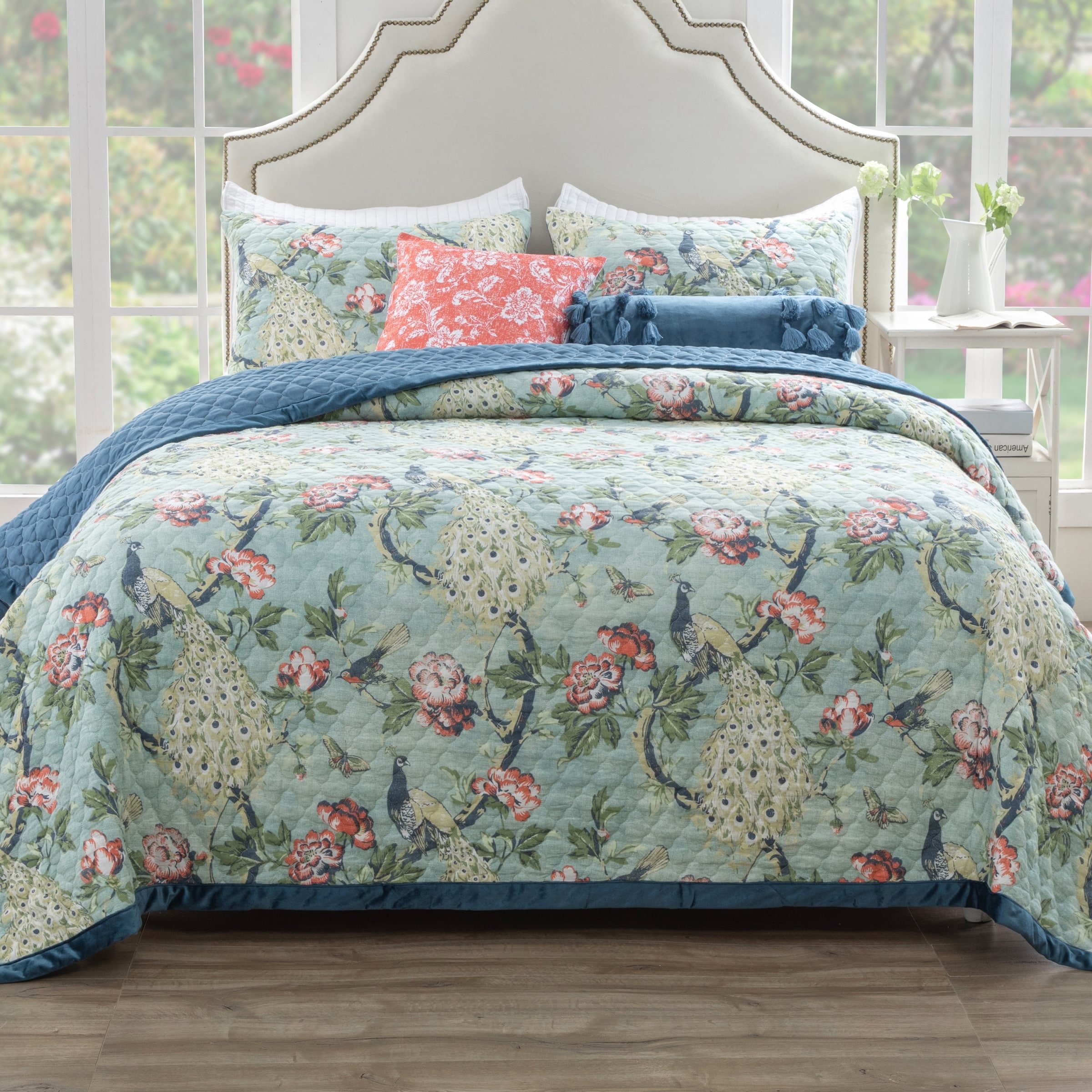Greenland Home Fashions Pavona Enchanted Garden Quilt Set with Velvet Borders