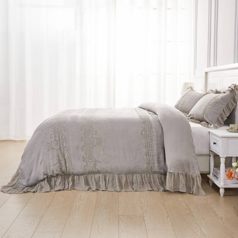 The Gray Barn Spring Field Linen Duvet Set - 4 Color (White, Grey, Pink, Ivory)