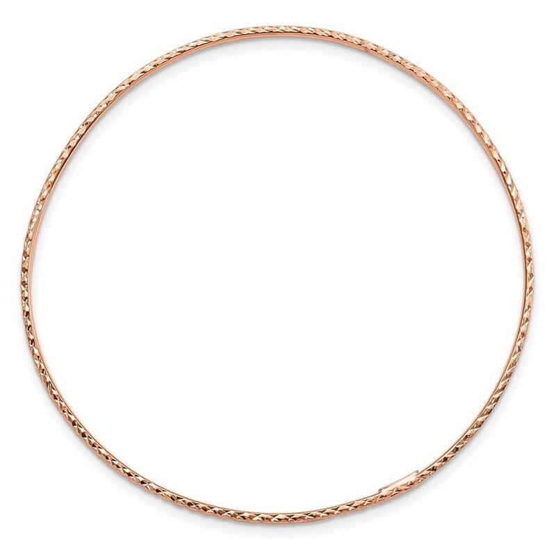 Curata 14k Rose Gold 8" 1.5" Textured Thin Slip-on Stackable Bangle Bracelet