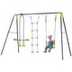 preview thumbnail 1 of 7, HOMCOM 3-in-1 Outdoor Swing Set with 2-Person Swing, Single-Kid Swing, and Climbing Ladder Kids - Grey