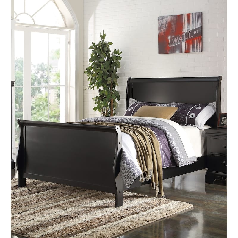 Modern Twin Size Sleigh Design Bedframe with Headboard and Footboard in Black