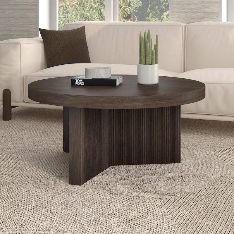 Holm 32" Wide Round Coffee Table - Medium Brown