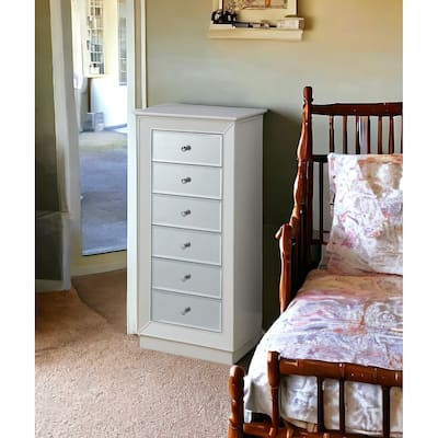 HomeRoots 38" White Six Drawer Wood and Mirrored Glass Jewelry Armoire