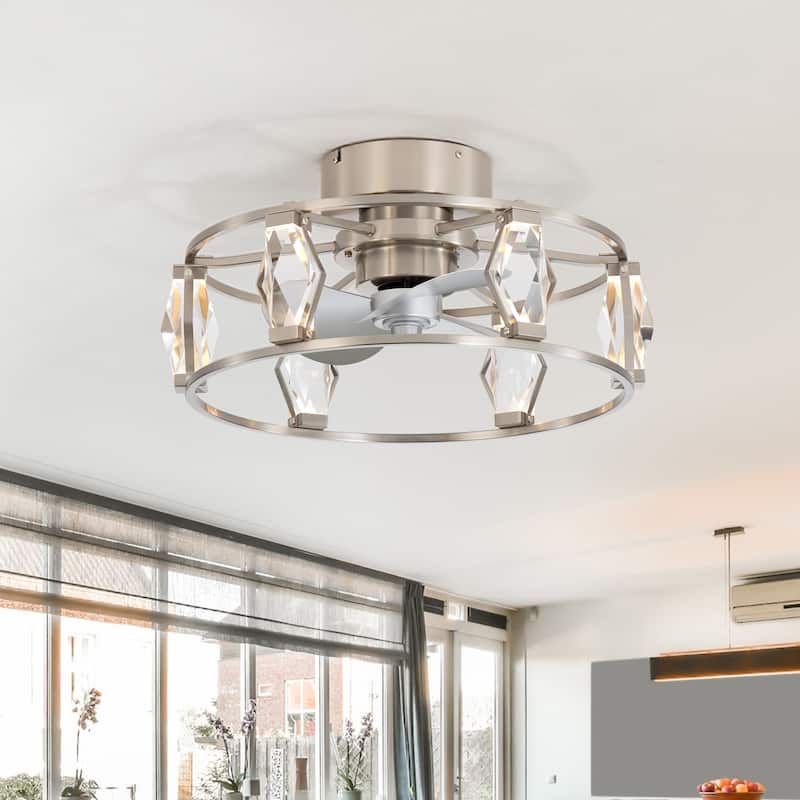 20.8" Flush Mount Crystal Ceiling Fan with Dimmable LED Light and Remote