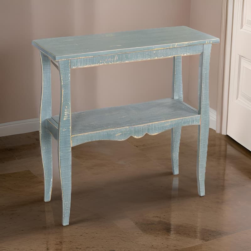 Rena Side End Table, Scallop Trim, 28 Inch Seagrass Green Mahogany