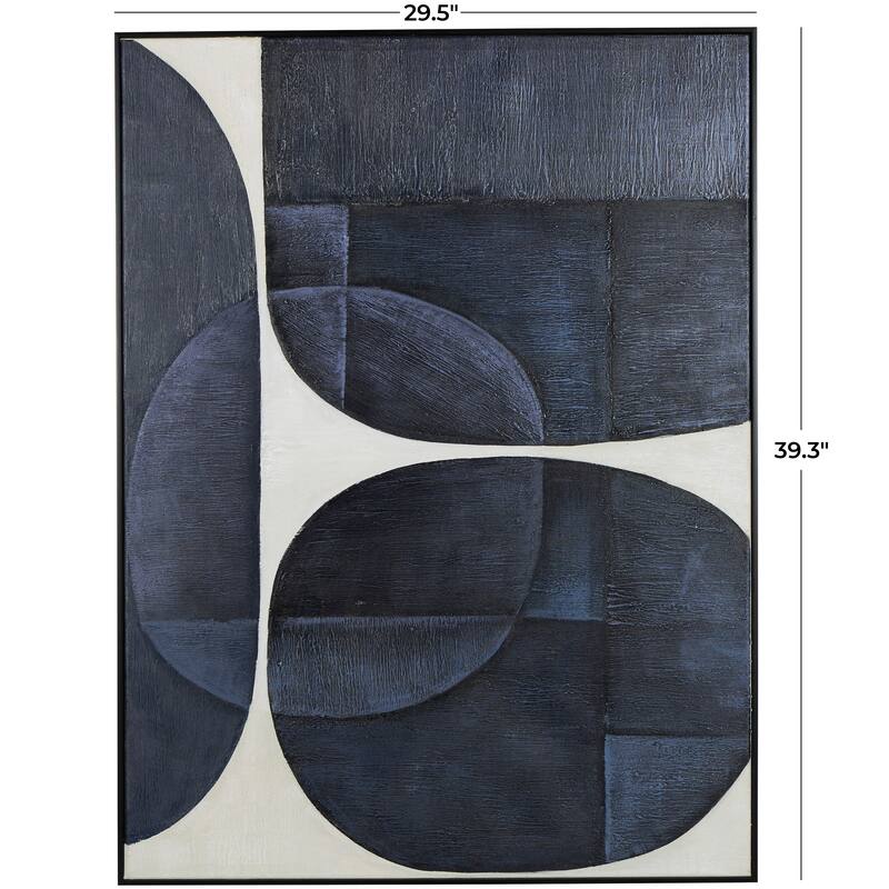 Canvas Abstract Geometric Shape Framed Wall Art with Black Frame - Blue - Roche River Decor