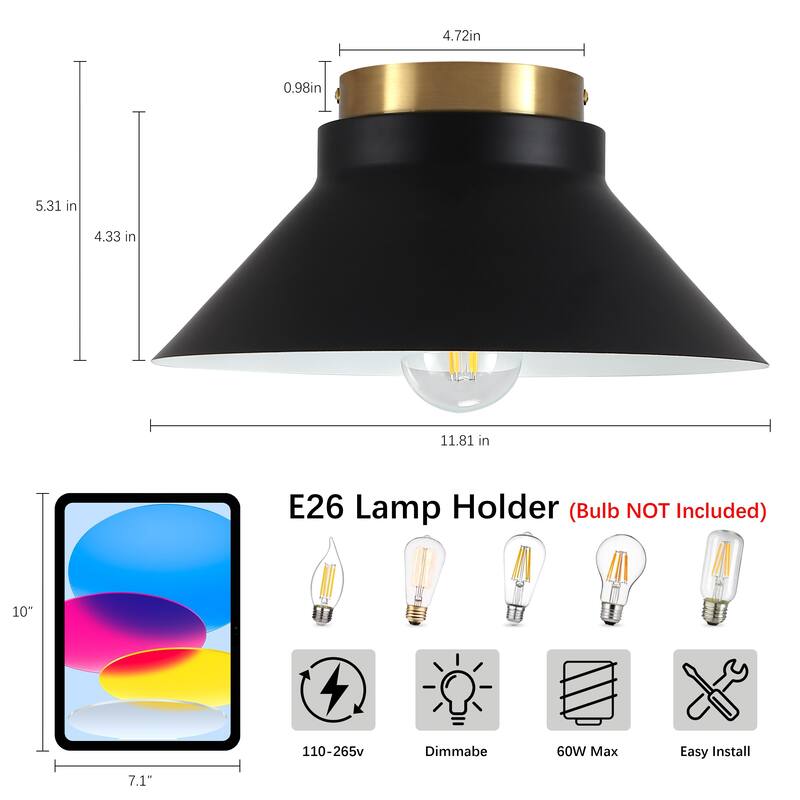 Modern Black Gold Flush Mount Ceiling Light for Hallway Stairway Foyer - Matte Black