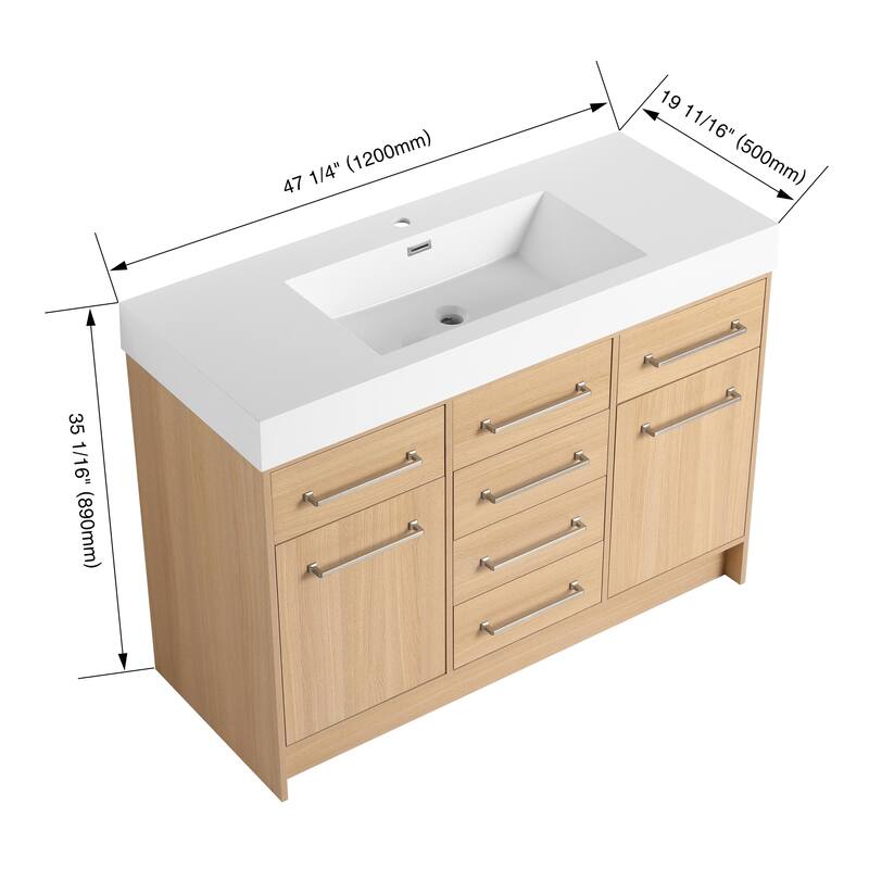 Beingnext 48"/60" Bathroom Vanity with Sink, Freestanding Bathroom Vanity with 6 Drawers and 2 Doors