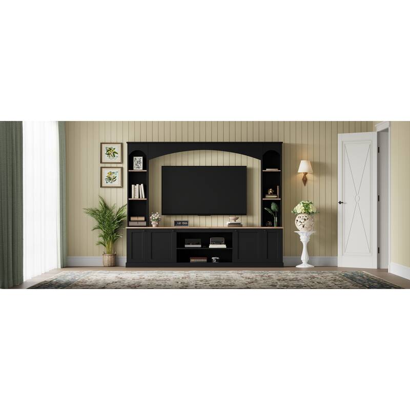 Elegant Arched Farmhouse TV Stand with Wood Grain, for TVs Up to 70" - 91.6" W × 14.9" D × 73.8" H