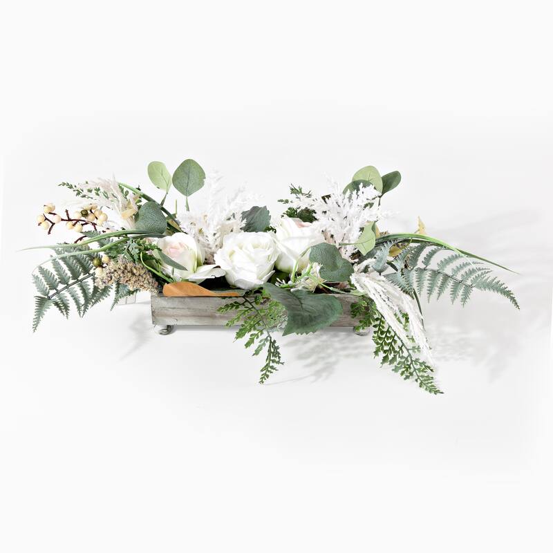 SAFAVIEH Sterica Faux 10-inch Rose & Fern Potted Arrangement - 26" W x 10" D x 10" H - 26Wx10Dx10H