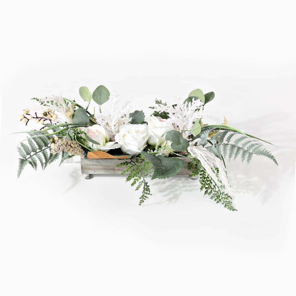 SAFAVIEH Sterica Faux 10-inch Rose & Fern Potted Arrangement - 26" W x 10" D x 10" H - 26Wx10Dx10H
