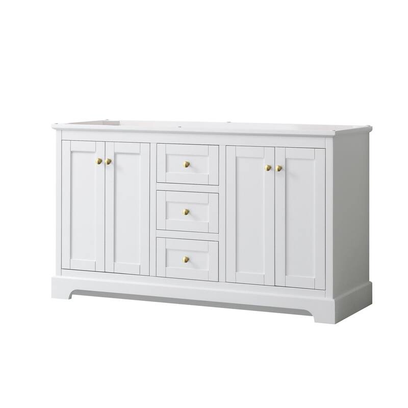 Wyndham Collection Avery 60" Double Free Standing Vanity Cabinet Only - White / Brushed Gold Hardware