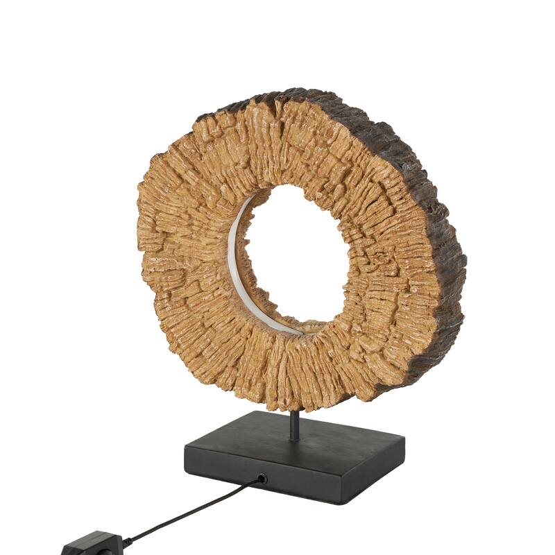 Resin or Polystone Live Edge Table Lamp with Round Cutout and Black Base - Brown - Roche River Decor
