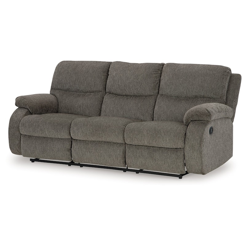Lyla Manual Recliner Sofa with Bustle Back, Gray Polyester 86 Inch