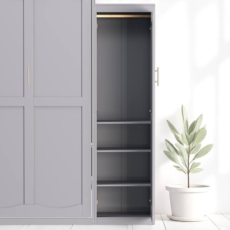 Full/Queen Murphy Bed with 2 Wardrobes and Shelf, Foldable Wall Bed Frame with Storage for Guest Room or Bedroom