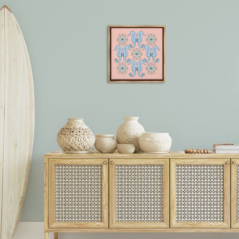 Stupell Symmetrical Coral Seahorse Pattern Framed Floater Canvas Wall Art Design By Sazerelli Designs