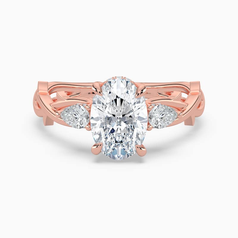 Auriya 14k Gold Oval Lab Grown Diamond Thorn Vine Three Stone Hidden Halo Engagement Ring 1 to 5 ct. tw. (F-G, VS) - 8 - 1.25 carats - Rose