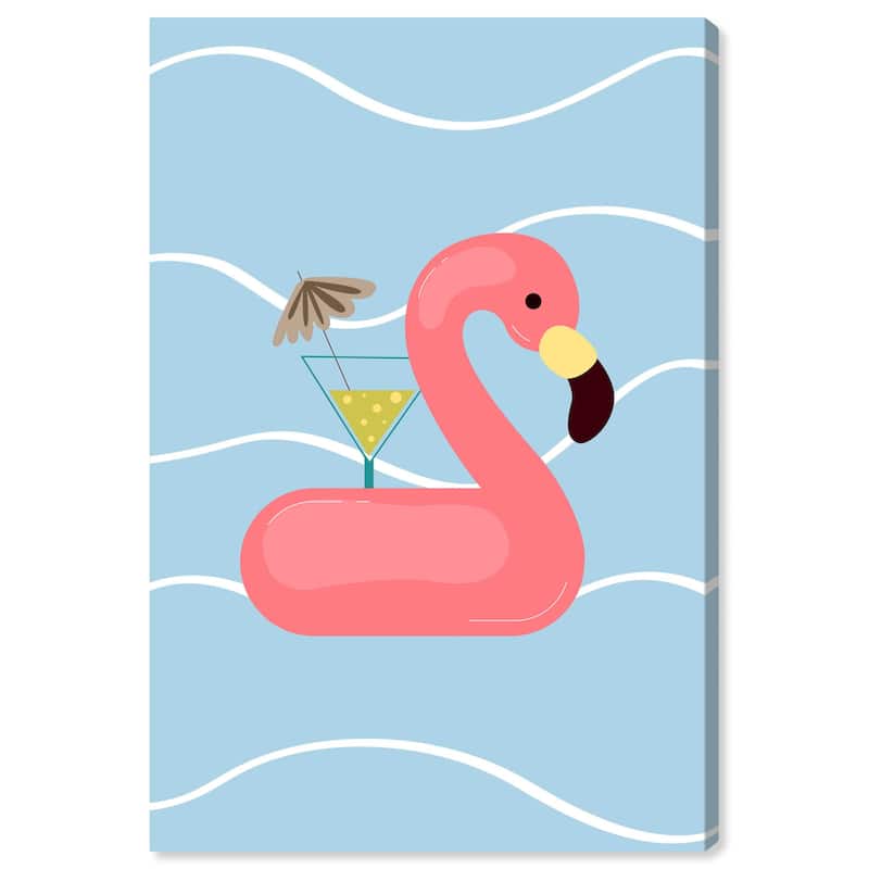 Wynwood Studio Canvas Animals Flamingo Pink and Pastel Blue Tropical Wall Art Canvas Print