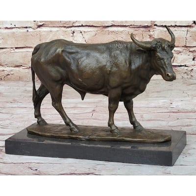 Bronze Imitative Bull Cow Imitative Cattle Sculpture Statue Figure On Marble Base By Milo