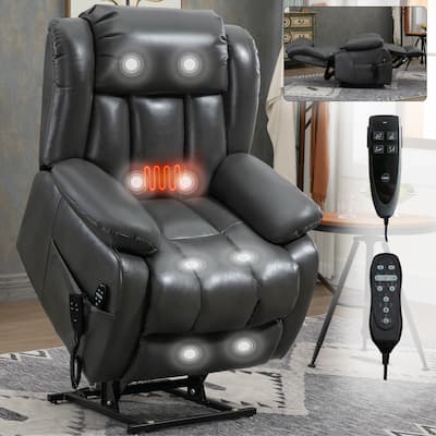 Dual Motor Infinite Position Power Lift Recliner Chair with 8 Point Vibration Massage and Lumbar Heating