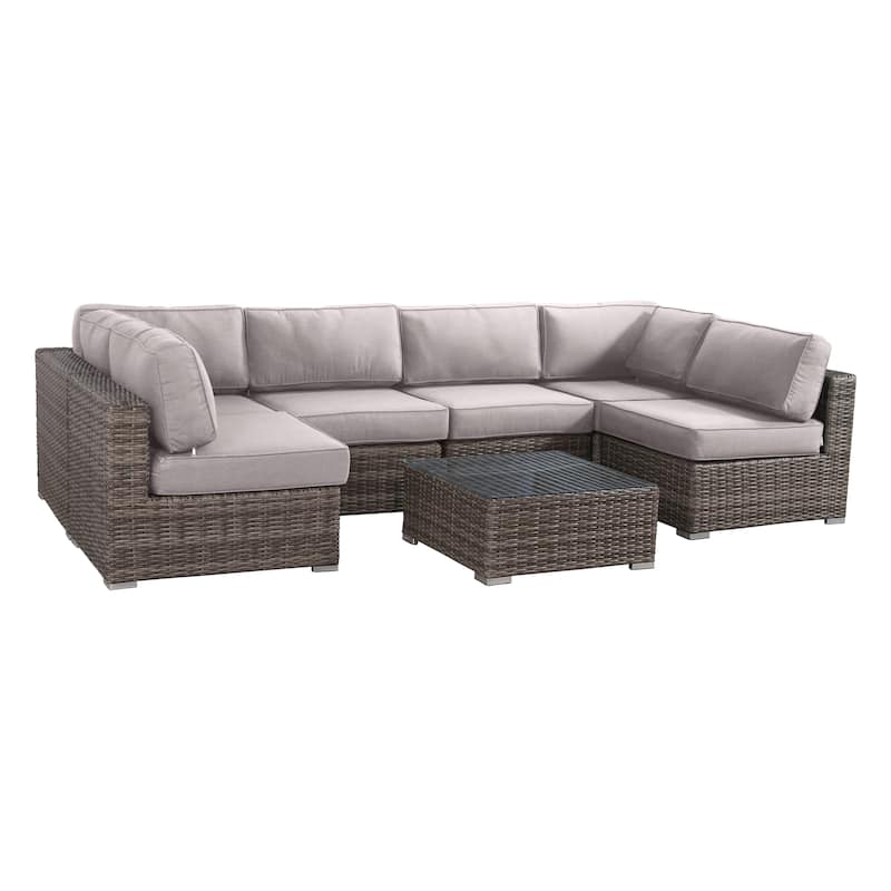 Resort Grade Set 7 Piece Rattan Sunbrella Sectional Seating Group